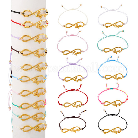 10 pièces 10 couleurs alliage infini avec espoir lien bracelets ensemble pour hommes femmes BJEW-TAC0008-01-1