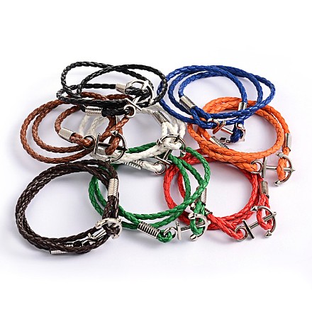 Three Loops Leather Cord Wrap Bracelets BJEW-P128-34-1