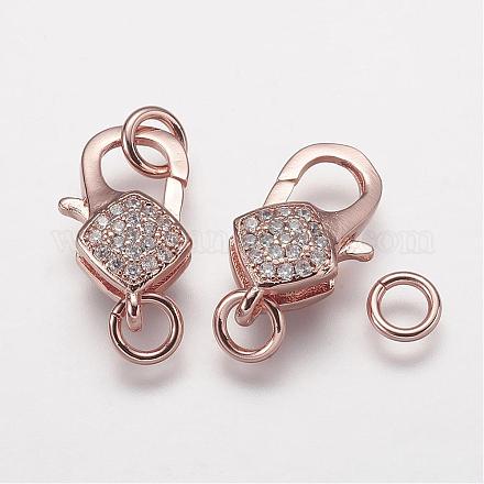 Brass Micro Pave Grade AAA Cubic Zirconia Lobster Claw Clasps & Jump Rings ZIRC-K059-02RG-NR-1