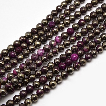 Pietra preziosa placca perle tonde pirite naturale fili G-L129-6mm-02-1