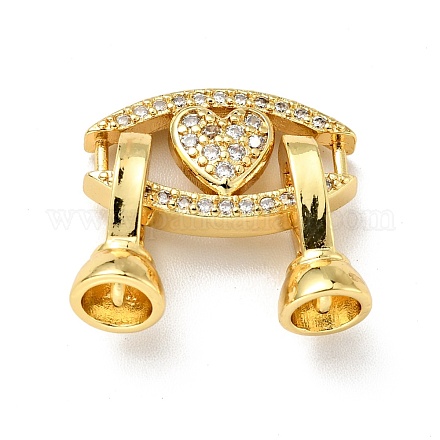 Rack Plating Brass Micro Pave Clear Cubic Zirconia Fold Over Clasps KK-E034-55G-1