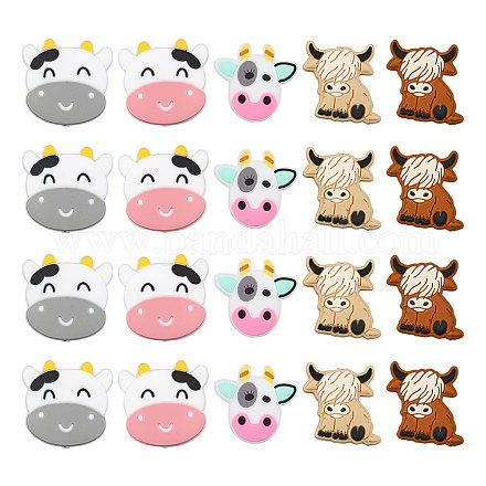GLOBLELAND 20Pcs Cow Silicone Beads Animals Silicone Focal Beads Cow Print Silicone Loose Beads with Plastic Bead Container for Necklace Bracelet Earring Jewelry Making SIL-GL0001-01-1