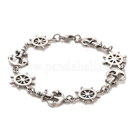 304 bracelet en acier inoxydable avec chaîne à maillons d'ancre et de barre en forme de tête de mort BJEW-E094-15AS-1