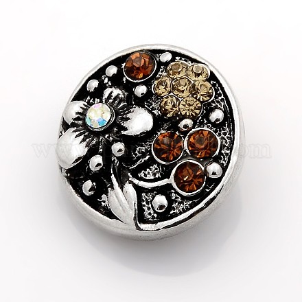 Плоские круглые кнопки сплава цинка эмали ювелирных изделий пружинные резной цветок SNAP-N010-82B-NR-1