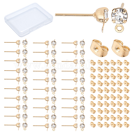 CREATCABIN 1 Box 60Pcs 18K Gold Plated Cubic Zircon Stud Earrings With loop Simulated Diamond Stud Earrings for Women Jewelry KK-CN0001-43-1
