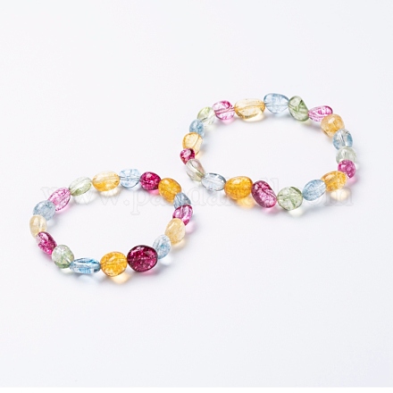 Natural Quartz Free Form Beads Stretch Bracelets Set for Mother and Daughter BJEW-JB07064-1