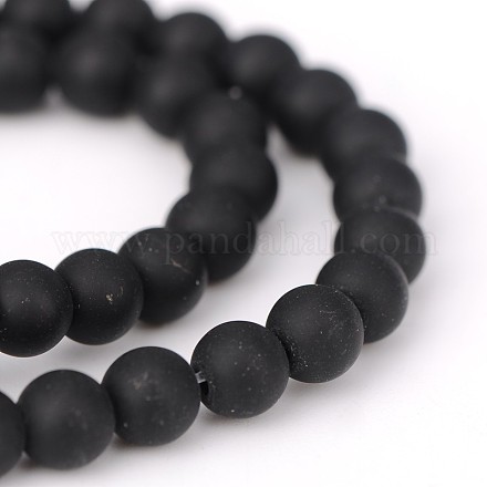 Frosted Natural Black Agate Round Beads Strands G-N0151-11-6mm-1
