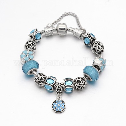 Alliage de fleur strass émail européen bracelets de perles BJEW-I182-01C-1