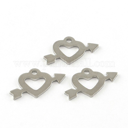 Heart with Arrow Smooth Surface 201 Stainless Steel Charms X-STAS-R063-73-1