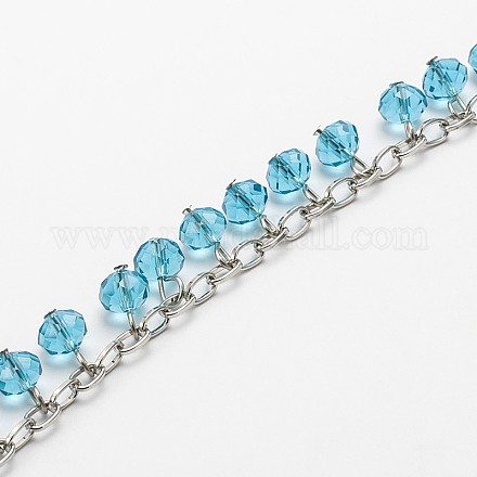 Handmade Faceted Rondelle Glass Beads Chains for Necklaces Bracelets Making AJEW-JB00086-02-1