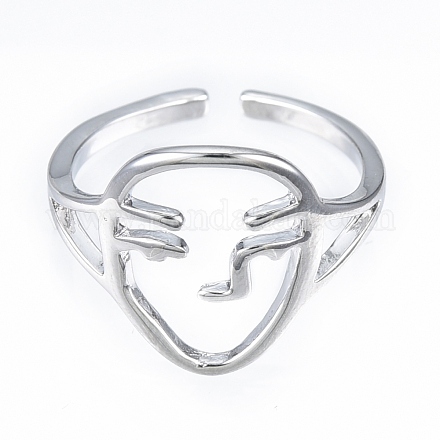 Brass Abstract Face Open Cuff Ring RJEW-T001-87P-1