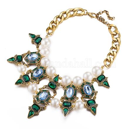 Fashion Women Jewelry Zinc Alloy Glass Rhinestone Bib Statement Necklaces NJEW-BB15489-A-1