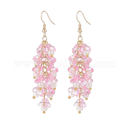 Orecchini pendenti con perline in vetro a forma di fiore di tromba e imitazione di perle EJEW-JE05100-02-1