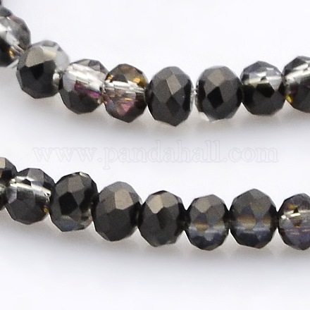 Half Plated Faceted Rondelle Glass Beads Strands GLAA-A024B-HP02-1