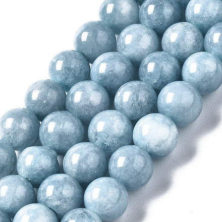 Dyed & Heated Natural Chalcedony Imitation Aquamarine Round Beads for DIY Bracelet Making Kit DIY-SZ0006-88A-1