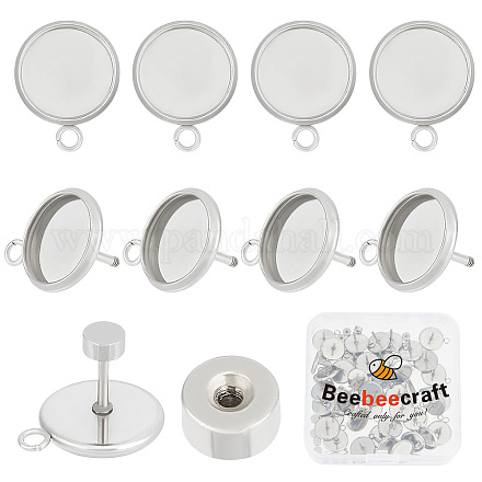 Beebeecraft 1 Box 50 Sets Blank Post Earring Stainless Steel Flat Round Stud Earring Settings and Ear Nuts with Loop for DIY Craft Jewelry Making STAS-BBC0003-32-1