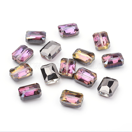 Half Plated Faceted Rectangle Electroplate Glass Beads X-EGLA-D023-1-1