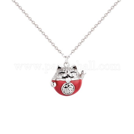 Fortune Cat 925 Sterling Silber Emaille Anhänger Halskette für Mädchen Frauen NJEW-BB44489-A-1