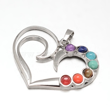 Chakra Jewelry Brass Gemstone Heart Pendants KK-J298-25-NR-1