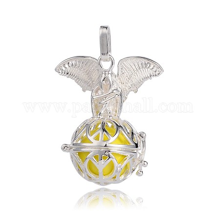 Silver Color Plated Brass Hollow Round Cage Pendants KK-J252-10S-1