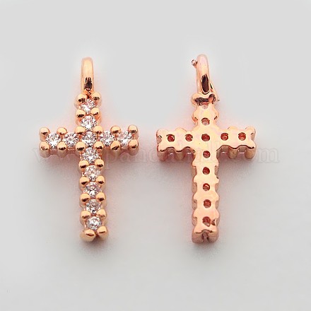 Micro cuivres ouvrent zircone cubique latin pendentifs croix ZIRC-N009-32RG-1