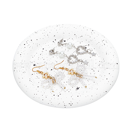 FINGERINSPIRE Plaster Jewelry Dish 5.9 inch White Tray with Ink Spot Gesso Accessories Storage Plate Round Trinket Display Tray for Earrings Necklace Candle Soap Home Decor Photography Props DJEW-WH0039-19A-1