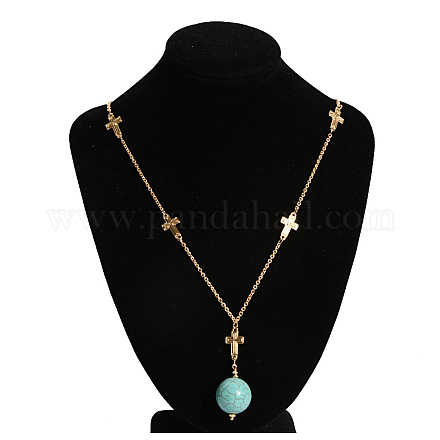 Alliage ronde turquoise synthétique pendentifs X-NJEW-L340-51-1
