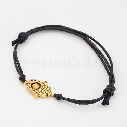 Cuentas ajustables de aleación de estilo tibetano y brazaletes de cordón de algodón encerado BJEW-JB02335-02-1