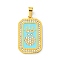 Ion Plating(IP) 304 Stainless Steel Pendants, with Enamel and Rhinestone, Rectangle with Tarot Charm, Real 18K Gold Plated, Cyan, 32x19.5x2mm, Hole: 6.5x4mm