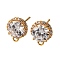 Brass Pave Clear Cubic Zirconia Stud Earring Findings, with Loop, Nickel Free, Flat Round, Real 18K Gold Plated, 11x9mm, Hole: 1.2mm, Pin: 1mm