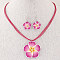 Flower Polymer Clay with Wax Cord Pendant Necklaces & Dangle Earrings Sets, Medium Violet Red, 400mm