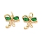 Brass Micro Pave Cubic Zirconia Pendants, with Jump Rings, Bowknot Charm, Real 18K Gold Plated, Green, 12x13x3.5mm, Hole: 3mm