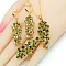 Leaf Brass Cubic Zirconia Pendant Necklace & Hoop Earring & Rings Sets, Golden, Olive Drab, 450mm & 60mm & 17.3mm