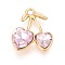 Alloy Rhinestone Pendants, Cherry, Golden, Light Rose, 19x16x5.5~6mm, Hole: 1.8mm