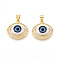 Brass Micro Pave Cubic Zirconia Pendants for Women, Eye, with Resin, Real 18K Gold Plated, Clear, 18.5~19x19~19.5x6mm, Hole: 3.5x5mm