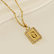 304 Stainless Steel Micro Pave Clear Cubic Zirconia Rectangle with Hollow Letter Pendant Necklaces, Real 18K Gold Plated, Letter G, 17.72 inch(45cm)