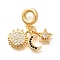 Brass Black & Clear Cubic Zirconia Sun & Star & Moon European Dangle Charms, Large Hole Pendants, Real 18K Gold Plated, 29.5mm, Hole: 5mm