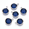 K9 Glass Charms, Flat Round, with Brass Findings, Faceted, Platinum, Dark Blue, 13.5~14x10.5~11x3.5~4mm, Hole: 1.8mm