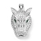 Brass Micro Pave Clear Cubic Zirconia Pendants, Leopard Head, Platinum, 27.5x19.5x11mm, Hole: 6x4mm