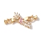 Brass Micro Pave Cubic Zirconia Fold Over Clasps, with Glass, Leaf, Pearl Pink, 48mm, Hole: 7.5x3.5mm and 9x3.3mm