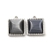 304 Stainless Steel Charms, with Cat Eye, Saqure Charms, Real 14K Gold Plated, Black, 14.5x12x5.3mm, Hole: 1.4mm