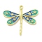 Rack Plating Brass Enamel Pendants, Long-Lasting Plated, Lead Free & Cadmium Free, Dragonfly Charms, Real 18K Gold Plated, Dark Cyan, 23x26x2mm, Hole: 1.5mm