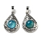 Natural Banded Agate Deyd Pendants, Rack Plating Brass Hollow Teardrop Charms, Cadmium Free & Lead Free, Platinum, 29.5x19.5x7.5mm, Hole: 7.5x5mm