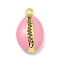 Rack Plating Brass Enamel Pendants, Long-Lasting Plated, Lead Free & Cadmium Free, Real 18K Gold Plated, Shell Shape, Pink, 15.5x9x4.5mm, Hole: 1.2mm