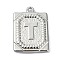 Anti-Tarnish 304 Stainless Steel Pendants, Rectangle with Letter Charm, Letter T, 24.5x18x3mm, Hole: 1.8mm