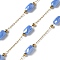 316 Surgical Stainless Steel Link Chains, with Steel and Glass Beads, Soldered, Real 18K Gold Plated, Cornflower Blue, 2.5x1x0.5mm, about 16.40 Feet(5m)/Roll
