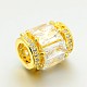 Golden Tone Brass Micro Pave Cubic Zirconia Large Hole European Beads ZIRC-M041-01G-RS-2