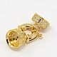Brass Cubic Zirconia Spring Ring Clasps with Two Cord End Caps KK-A136-B01G-1