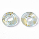 透明スプレー塗装ガラスヨーロピアンビーズ  大穴ビーズ  金色の箔付き  ドーナツ  淡いターコイズ  11x3mm  穴：4mm X-GLAA-N035-04E-2
