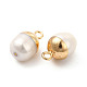天然真珠のペンダント  楕円形のチャーム  真鍮のループを有します  ホワイト  ライトゴールド  13~16x8~10x8~10mm  穴：1.8mm PEAR-P004-45KCG-3